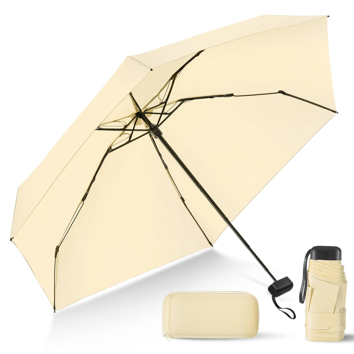Mini Umbrella for Travel with Case Small Compact Sun Rain Tiny for Purse