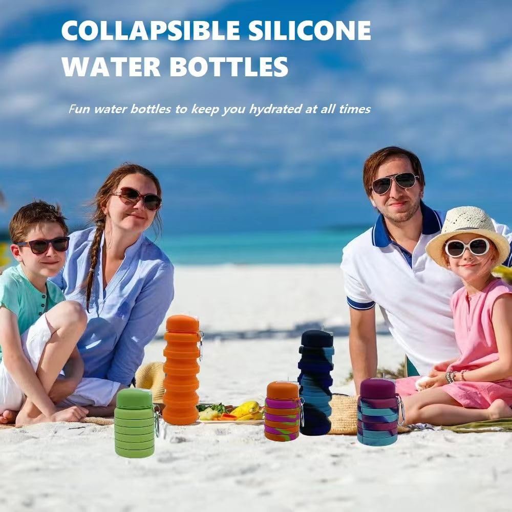 Collapsible Water Bottles 2 Pack 500ml (Orange+Rose Red)