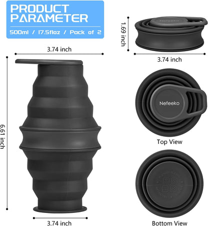 Nefeeko Collapsible Water Bottle, BPA Free Silicone Foldable Water Bottles