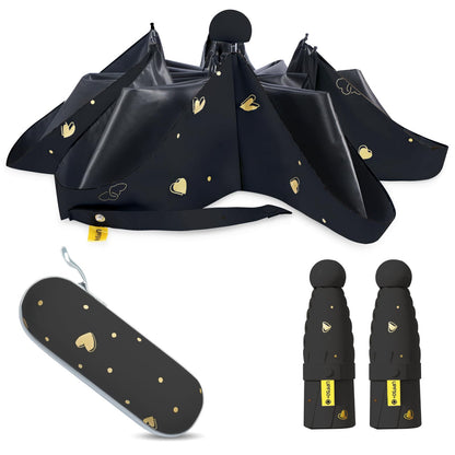 Mini Travel Umbrella, UPF 50+ Purse Umbrella with Case and Carabiner