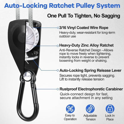 TooTaci Outdoor Clothesline Kit with Self-Locking Pulley, 30FT 3/16" Cable