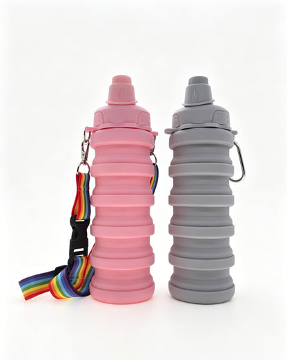 Silicone Collapsible Travel Water Bottles 17.6oz Dark Blue And Pink