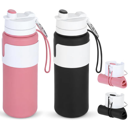 LemonRoad 2 Pcs 26 oz Silicone Collapsible Water Bottle, Portable Foldable Water Bottle Leakproof with Carabiner Reuseable Lightweight for Travel Sports Hiking Camping Cycling Office (Green,Black)