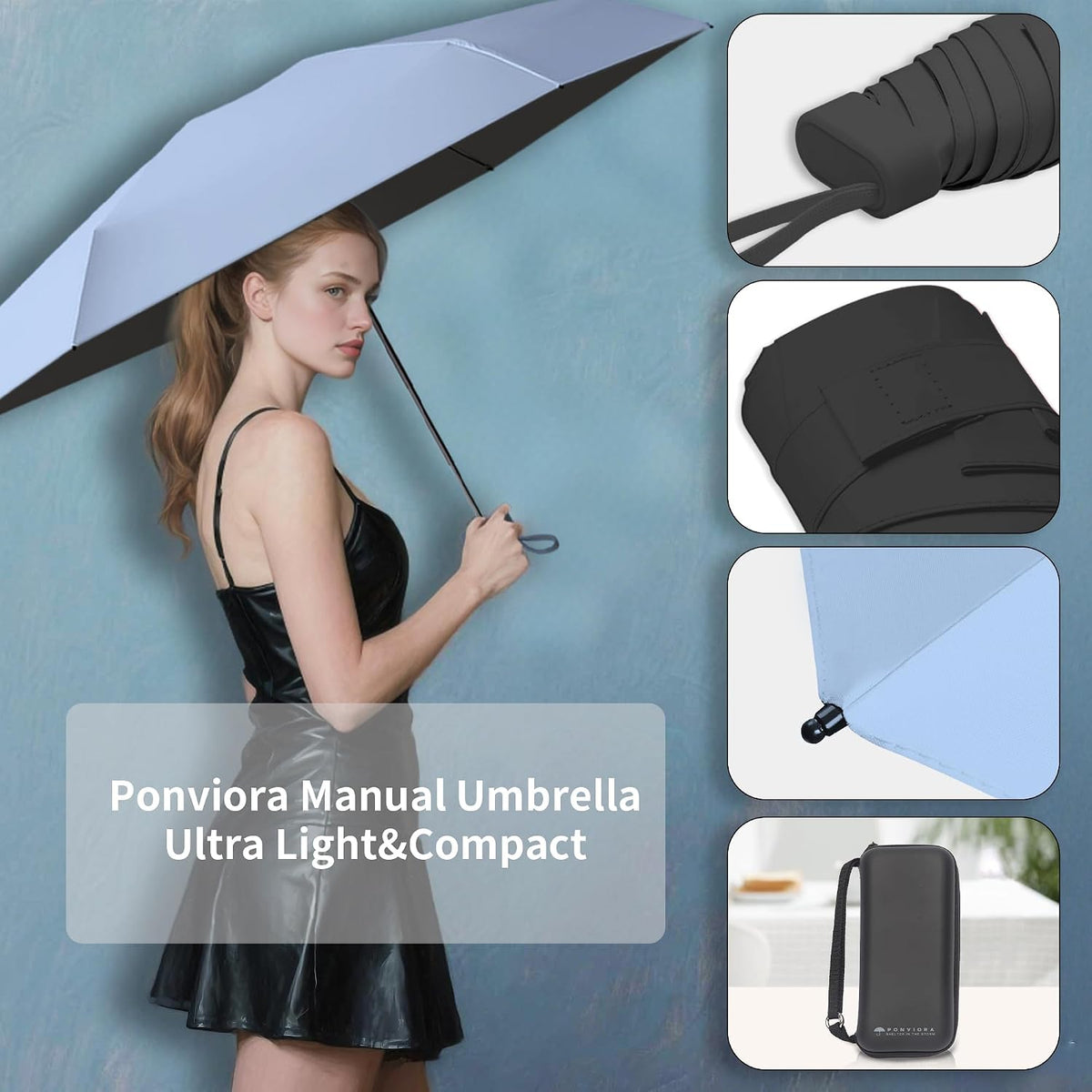Compact Mini Windproof Travel Umbrella-UPF 50+ Sun & Rain Protection, Small Folding Design Fits in Pocket or Purse, Lightweight Portable with Case for Women, Men & Kids