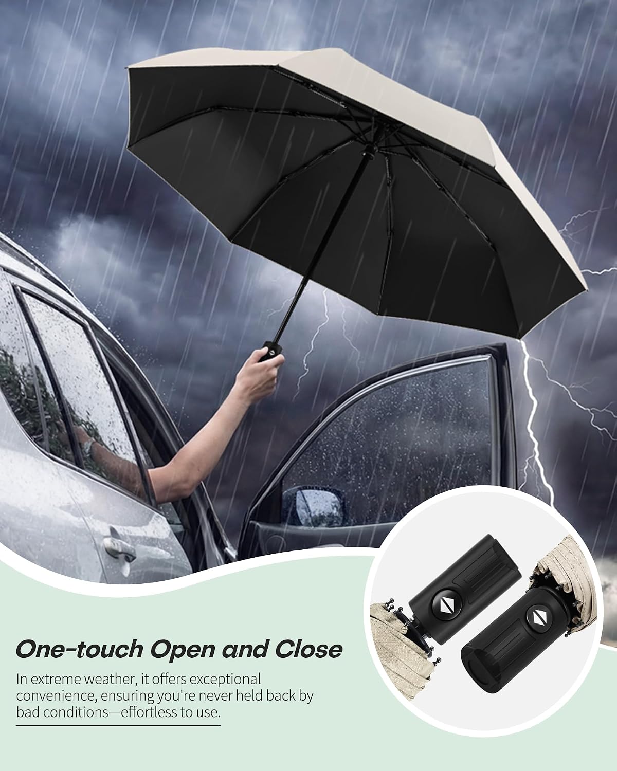 HIPPIH Compact Travel Umbrella for Rain - Windproof Automatic Umbrellas, UV Umbrella for Sun Protection with Black Anti-UV Coating, Portable Small Umbrellas for Backpack, Car, Walking, Kids, Women