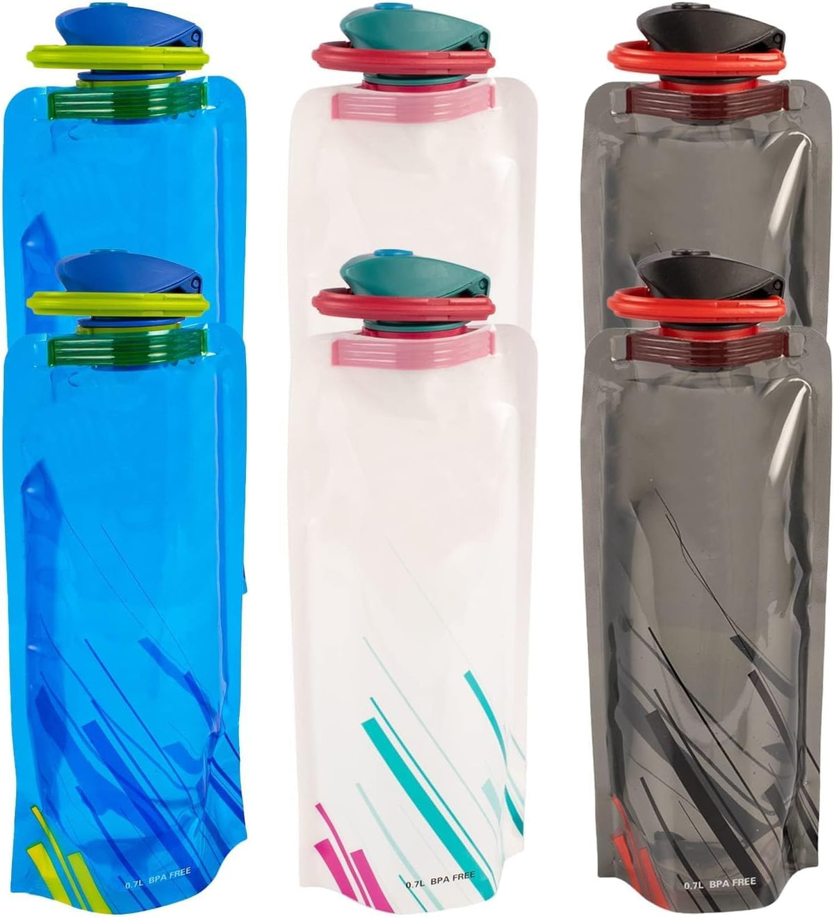 Jinora 4 Pack Collapsible Water Bottles for Travel – 20oz Foldable Water Bottle with Carabiner,Leakproof BPA-Free Water Jup, Portable Reusable Water Bottle for Hiking,Sports,Camping,Biking