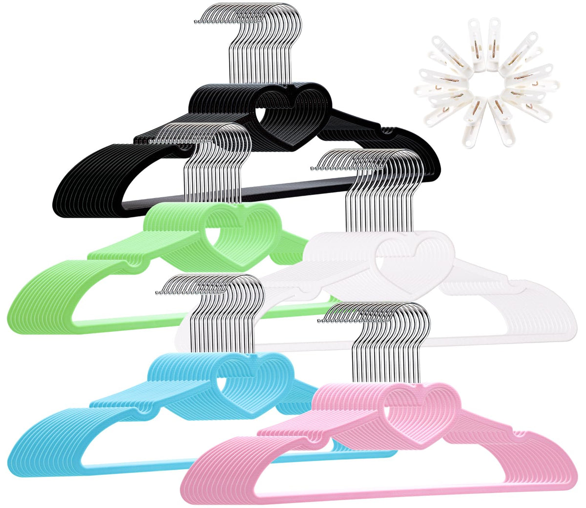Plastic Hangers 50 Pack, Cute Clothes Hanger Ultra Thin Space Saving - Pink Clothes Hangers with 360 Degree Swivel Hook & Travel Clothesline - Sturdy Adult Coat Hangers for Dress, Shirts, Coats