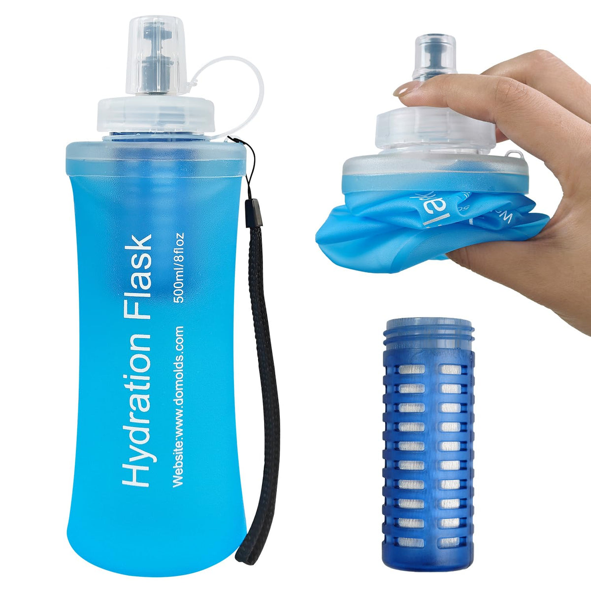 1L Collapsible Water Bottle with Filter for Hiking Backpacking(Green)