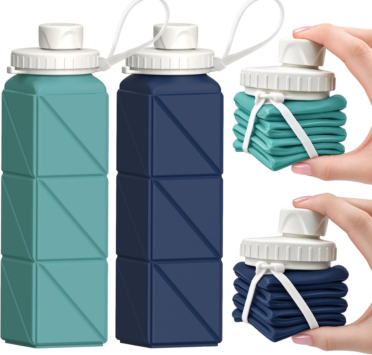 Collapsible Water Bottles 2 Pack, 21oz/610mL, Silicone Travel Water Bottle