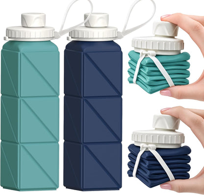 Collapsible Water Bottles 2 Pack, 21oz/610mL, Silicone Travel Water Bottle