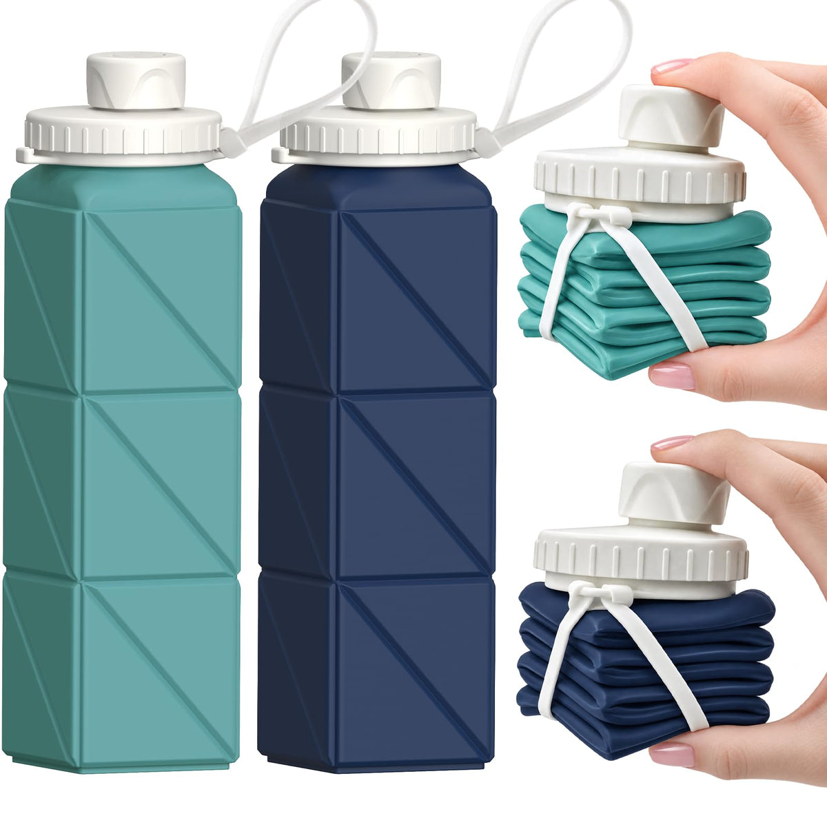 Collapsible Water Bottles 2 Pack, 21oz/610mL, Silicone Travel Water Bottle