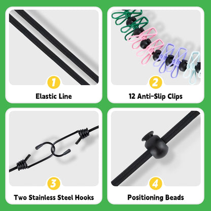 Rv Clothesline–Retractable Clothesline with 12 Clips for Camping