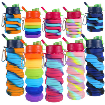 5 Pack Collapsible Water Bottles 17 oz Silicone Portable Lightweight Foldable Water Bottle with Carabiner Leakproof Reusable for Travel Camping Hiking Cycling Sport Outdoor(Rainbow)