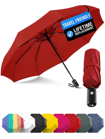 Rain-Mate Windproof Compact Umbrellas for Rain - Strong Reinforced Fiberglass Rib Design & Auto Open & Close - Portable Folding Travel Umbrella - Lightweight & Packable for Women & Men, Easy Collapse