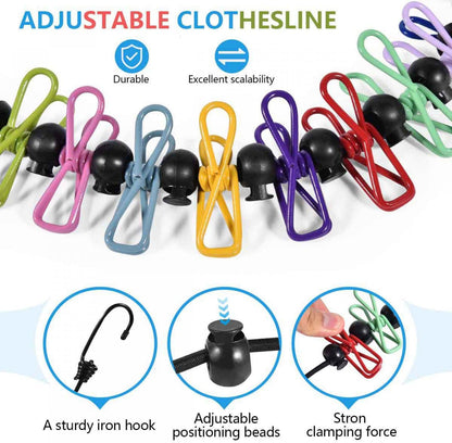 SenseYo 2 Set Retractable Portable Clothesline for Travel with 44 Clothespins, Camping Clothes line for Indoor Outdoor Balcony Hotel Room Laundry Drying