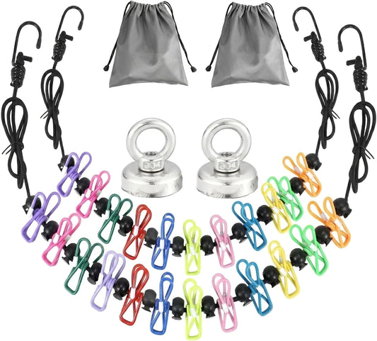 2 Pcs Travel Clothesline - Portable Retractable Clothesline Outdoor with 12 clothespins, Festival Camping Essentials with Anchor Hooks - Colorful Elastic Cord