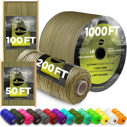 Paracord Rope 550 lb 4mm – Parachute Cord – Utility Camping Rope