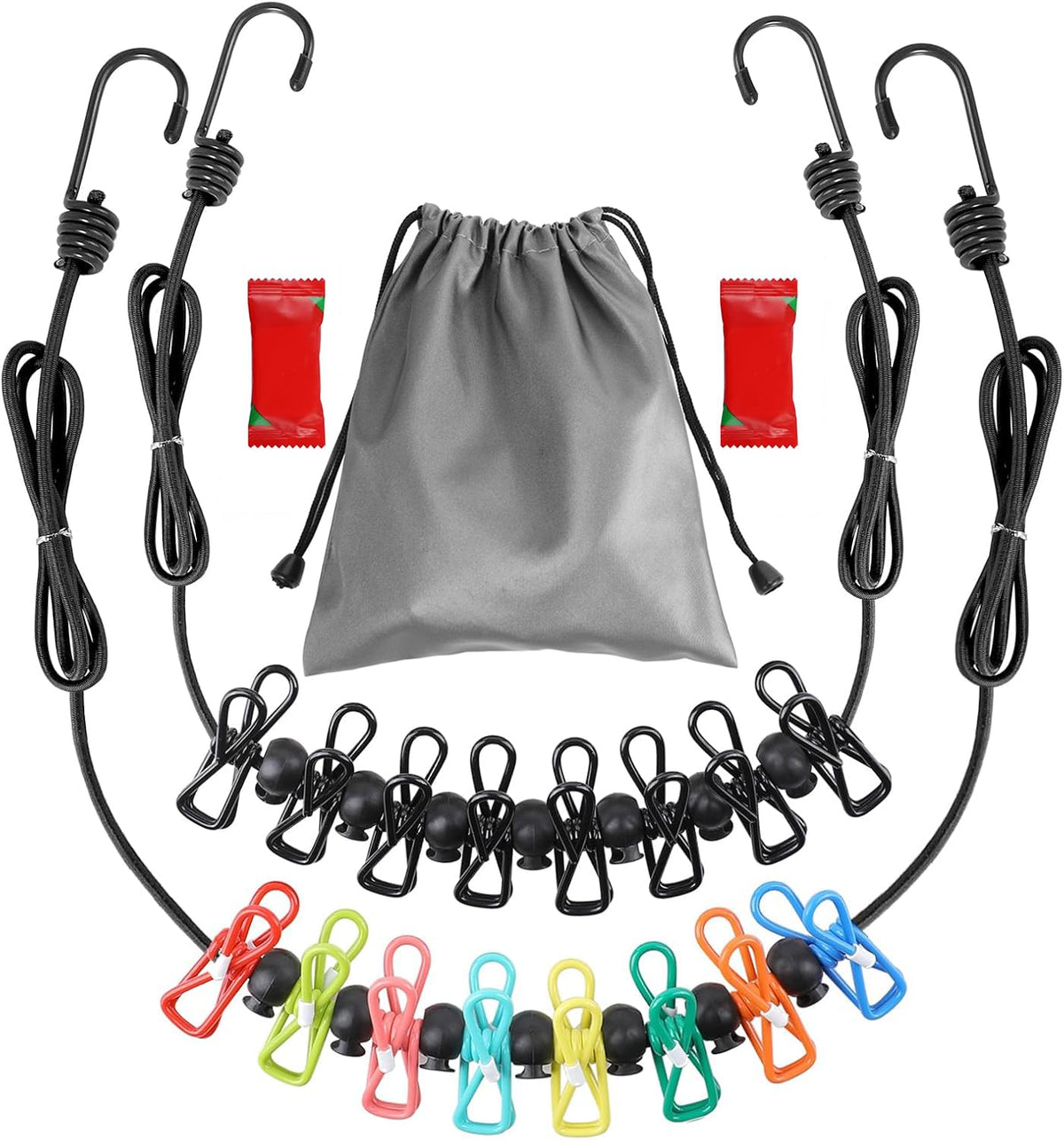 Travel Clothesline Length 9.8Ft with 12 Clothespins, Wire Rope Adjustable Length, Indoor Clothesline, Outdoor Camping Accessories