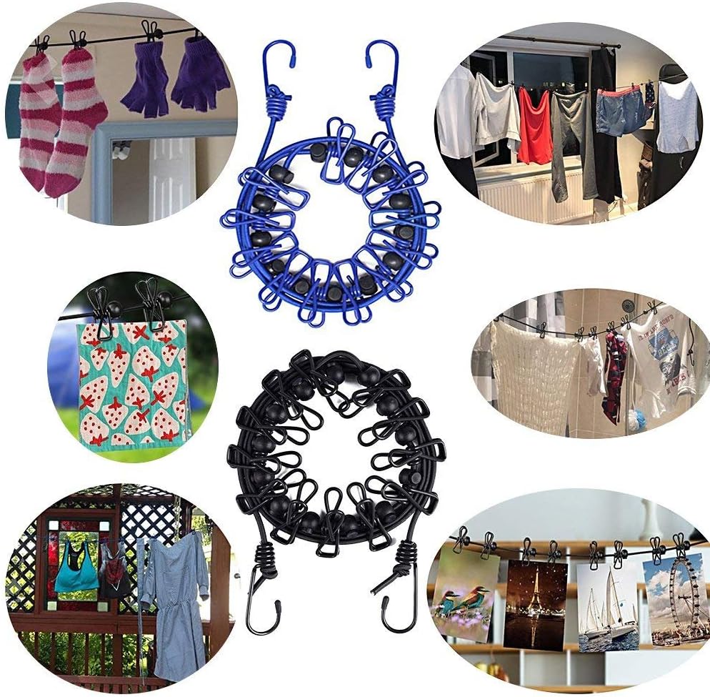 Portablel Clothesline Retractable Clothesline,Clothesline Outdoor & Indoor Laundry Line Windproof Washing Line with Anti-Skid 12pcs Clothespins Black