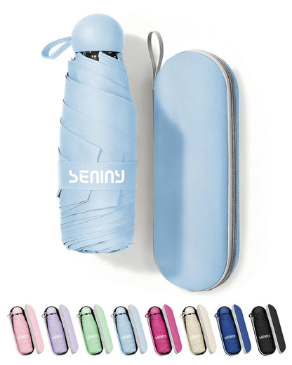 Seniny Mini Travel Umbrella with Case, Compact Pocket Size UV Sun & Rain