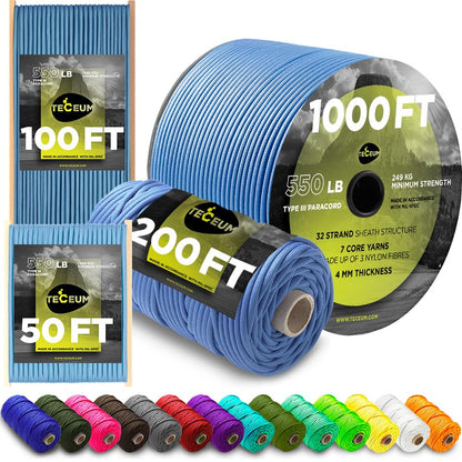 Paracord Rope 550 lb 4mm – Parachute Cord – Utility Camping Rope