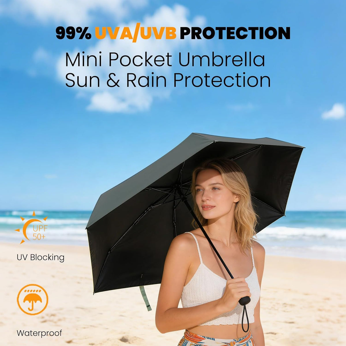 SIEPASA Mini Travel Umbrella, Compact UV Protection Sun & Rain Umbrella