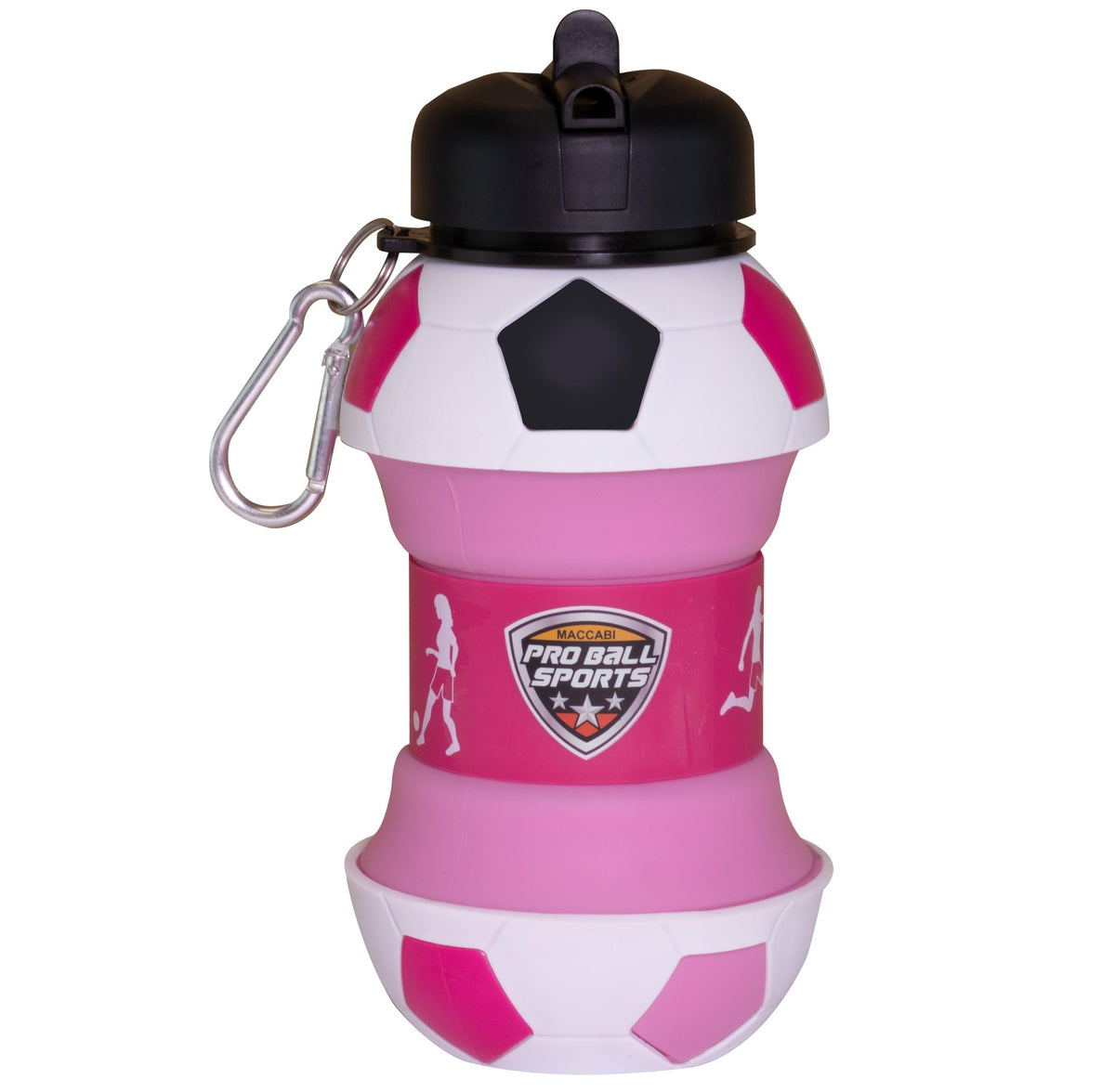 Maccabi Art Clip-On Collapsible 1 Liter, 34 oz. size BPA-Free Silicone Soccer Ball Large Water Bottle for Kids