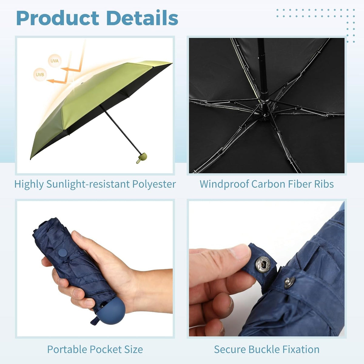 6 Pcs Mini Travel Umbrellas, Lightweight Portable Pocket Umbrellas for Purse, Small Pocket Umbrella for Daily Use, Travel, Efficient Sun Protection & Windproof Design