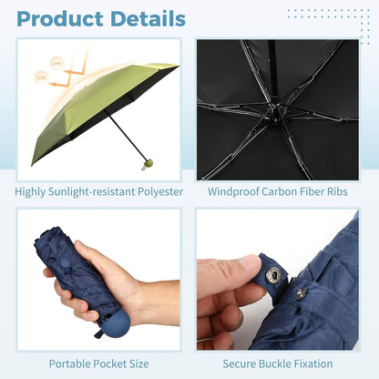 6 Pcs Mini Travel Umbrellas, Lightweight Portable Pocket Umbrellas for Purse, Small Pocket Umbrella for Daily Use, Travel, Efficient Sun Protection & Windproof Design