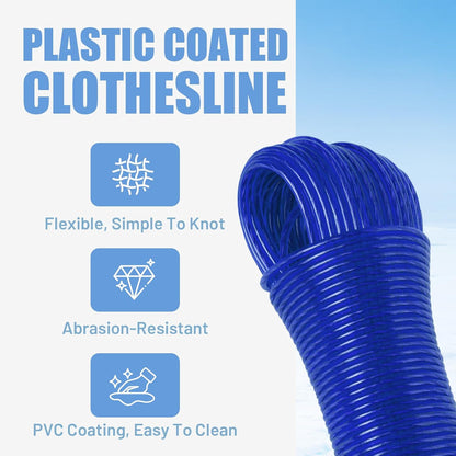 RIOOP Plastic Coated Clothesline, 3mm 164ft Steel Core Washing Line, Blue
