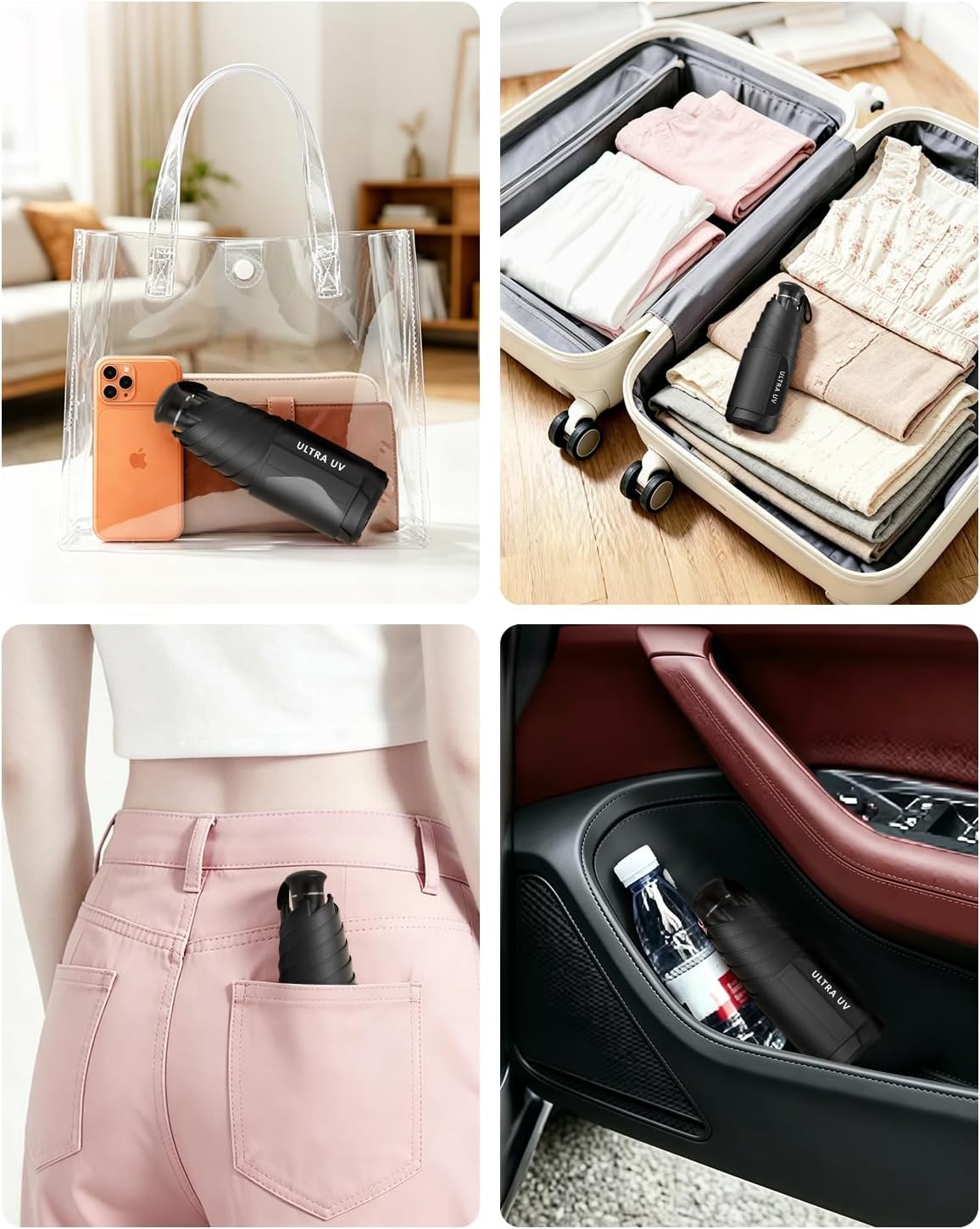 Mucat Mini Travel Umbrella with Retractable Handle