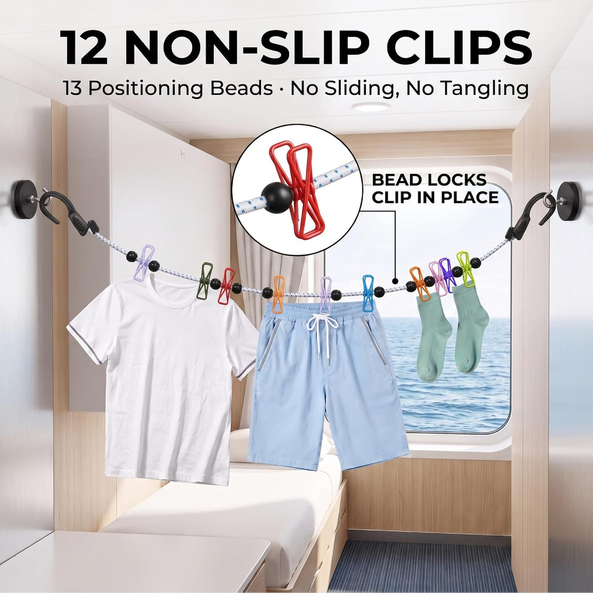 Magnetic Clothesline for Cruise Ships, Adjustable Length