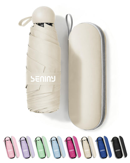 Seniny Mini Travel Umbrella with Case, Compact Pocket Size UV Sun & Rain