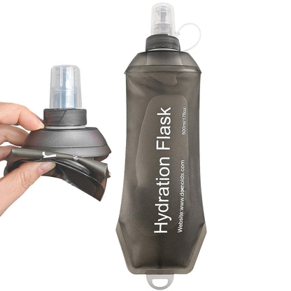2 Pack 500ml Soft Flask, Shrink As You Drink Collapsible Water Bottles for Running Vest & Hydration Pack, BPA-Free Leak-Proof TPU Folding Bottle for Hiking Cycling Climbing Jogging-White
