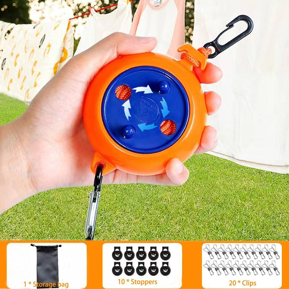 Camping Retractable Clothesline,Adjustable 32ft/10M Camping Clothesline,Portable Travel Clothesline,Outdoor Washing line,Drying Line with 10 Windproof Clothespins