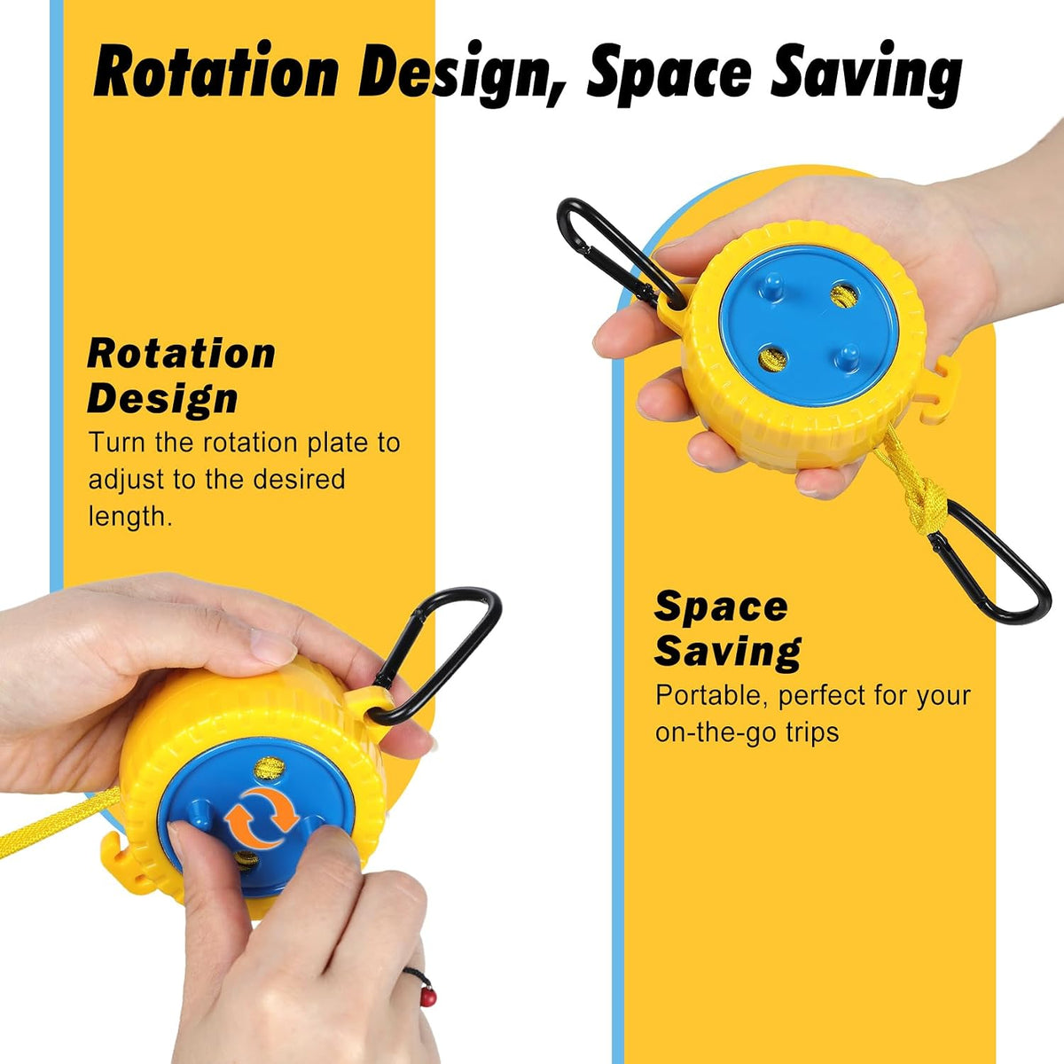 Retractable Camping Clothesline, Portable Travel Clothes Line, Windproof Laundry Line with Clothespins & Hang Holes, Indoor Outdoor Drying Rope for Hotel Trip, Cruise, RV (Yellow, 12.5 Ft)