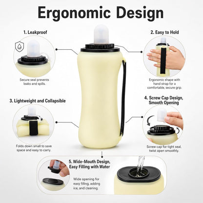 Handheld Running Water Bottle, 11.8OZ Collapsible Water Bottle