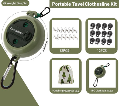 Portable Travel Clothesline, 33ft Camping Clothes line with Clothespins