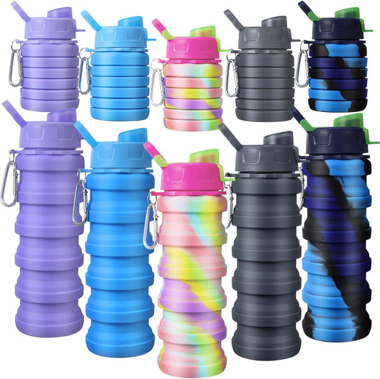 CHENGU 5 Pcs Collapsible Water Bottles for Travel 16 oz Silicone, Colorful