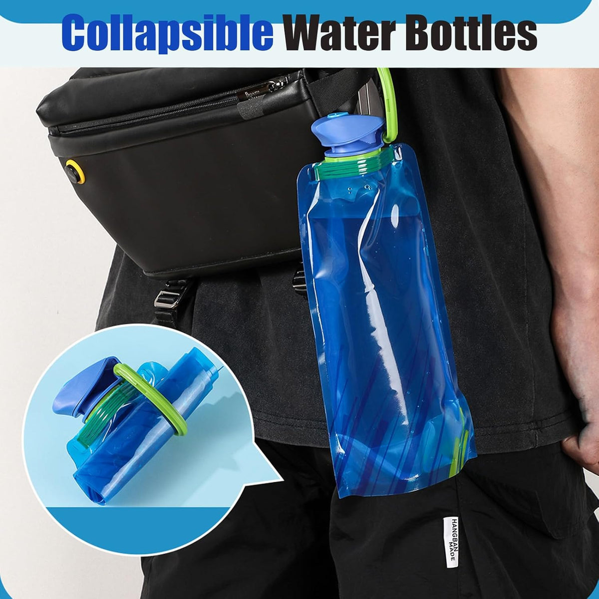 4 Pack Collapsible Water Bottles for Travel – 22oz Foldable Water Bottle with Carabiner,Leakproof BPA-Free Water Jup, Portable Reusable Water Bottle for Hiking,Sports,Camping,Biking