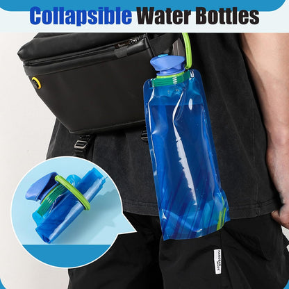 4 Pack Collapsible Water Bottles for Travel – 22oz Foldable Water Bottle with Carabiner,Leakproof BPA-Free Water Jup, Portable Reusable Water Bottle for Hiking,Sports,Camping,Biking