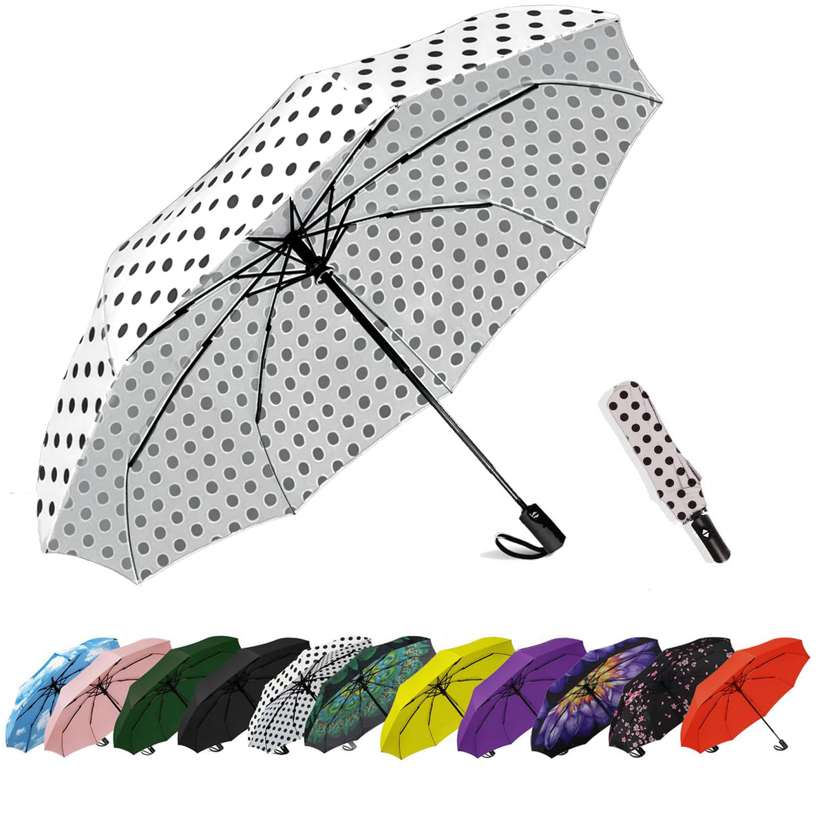 SIEPASA Compact Travel Umbrella - Windproof Auto Open/Close, Small Folding Umbrella for Rain - Lightweight & Durable with Fiberglass Frame, Waterproof Canopy - Fits Backpack, Purse, Suitcase. (Black)
