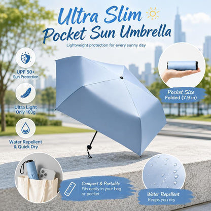 Pencil Umbrella from Japan, 103g Mini Japan Pencil Umbrellas with UPF 50+ Sun, Ultra-Lightweight Compact All-Weather Umbrella for Rain, Backpack, Handbag, Commute, Beach, Hiking, Outdoor Use