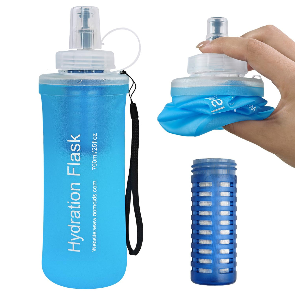 1L Collapsible Water Bottle with Filter for Hiking Backpacking(Green)