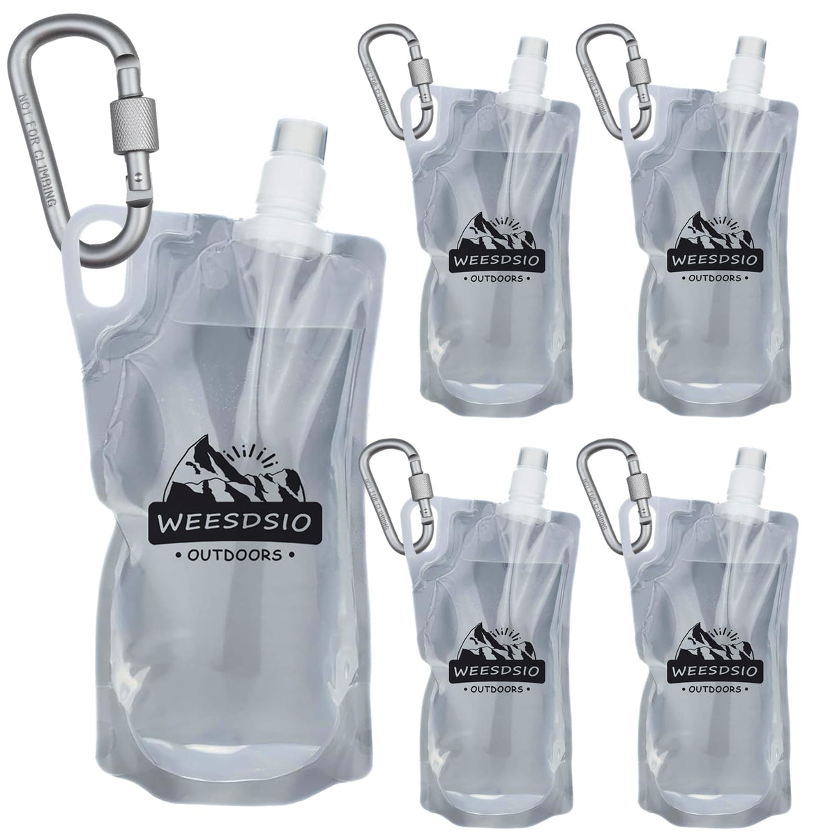 5-Pack 1L Hiking Collapsible Water Bottles with Mountaineering Buckle (Not Suitable for Climbing) BPA-Free Foldable Backpacking Water Bottle for Camping Hiking Running Cycling Mountaineering