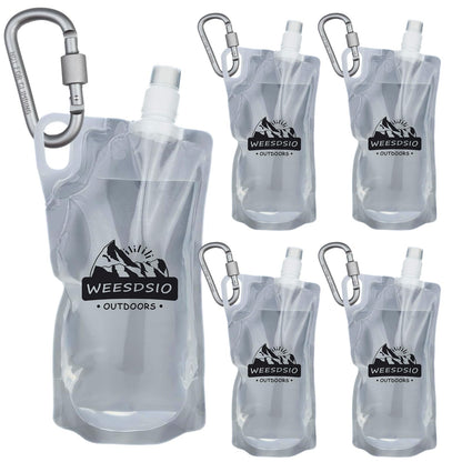 5-Pack 1L Hiking Collapsible Water Bottles with Mountaineering Buckle (Not Suitable for Climbing) BPA-Free Foldable Backpacking Water Bottle for Camping Hiking Running Cycling Mountaineering