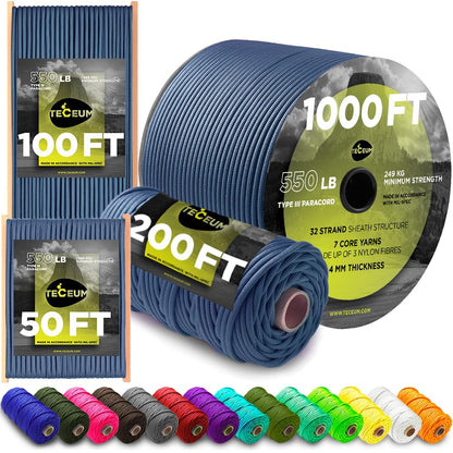 Paracord Rope 550 lb 4mm – Parachute Cord – Utility Camping Rope
