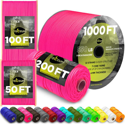 Paracord Rope 550 lb 4mm – Parachute Cord – Utility Camping Rope