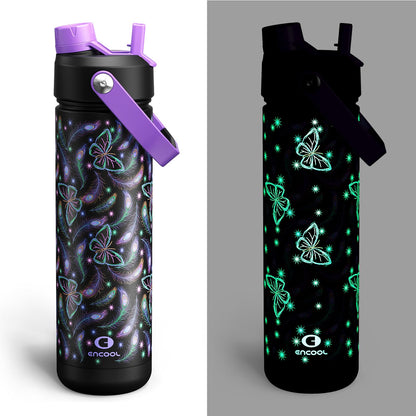 ENCOOL Insulated Water Bottle with Straw Stainless Steel Water Bottle, Leak-Proof, BPA-Free, Double Wall Vacuum Keeps Cold for 24 Hours for Sports, Travel, School (26 oz, Black Night)