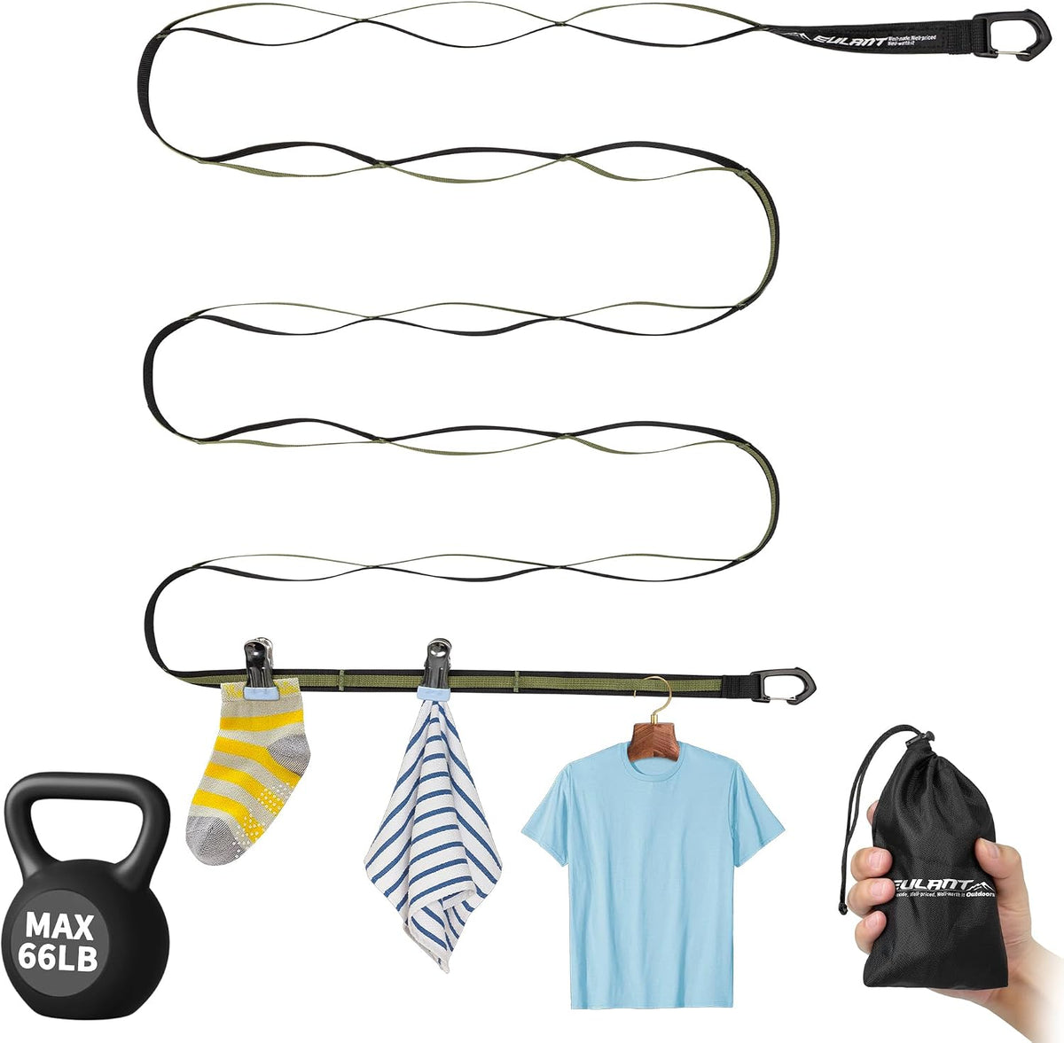 EULANT Portable Travel Clothesline with 24 Hanging Holes w/Storage Bag,10Ft
